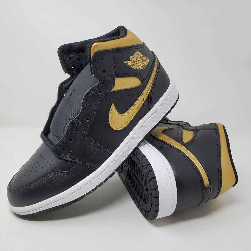 Air‎ Jordan 1 Mid Black Metallic Gold Men's Athletic Shoes Sneakers NEW SZ 8